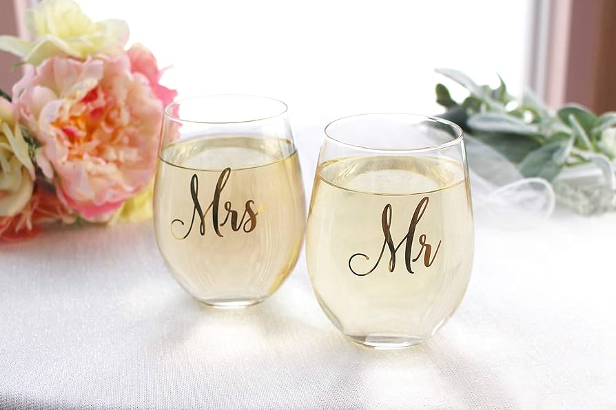 Mr. & Mrs. Stemless Wine Glasses