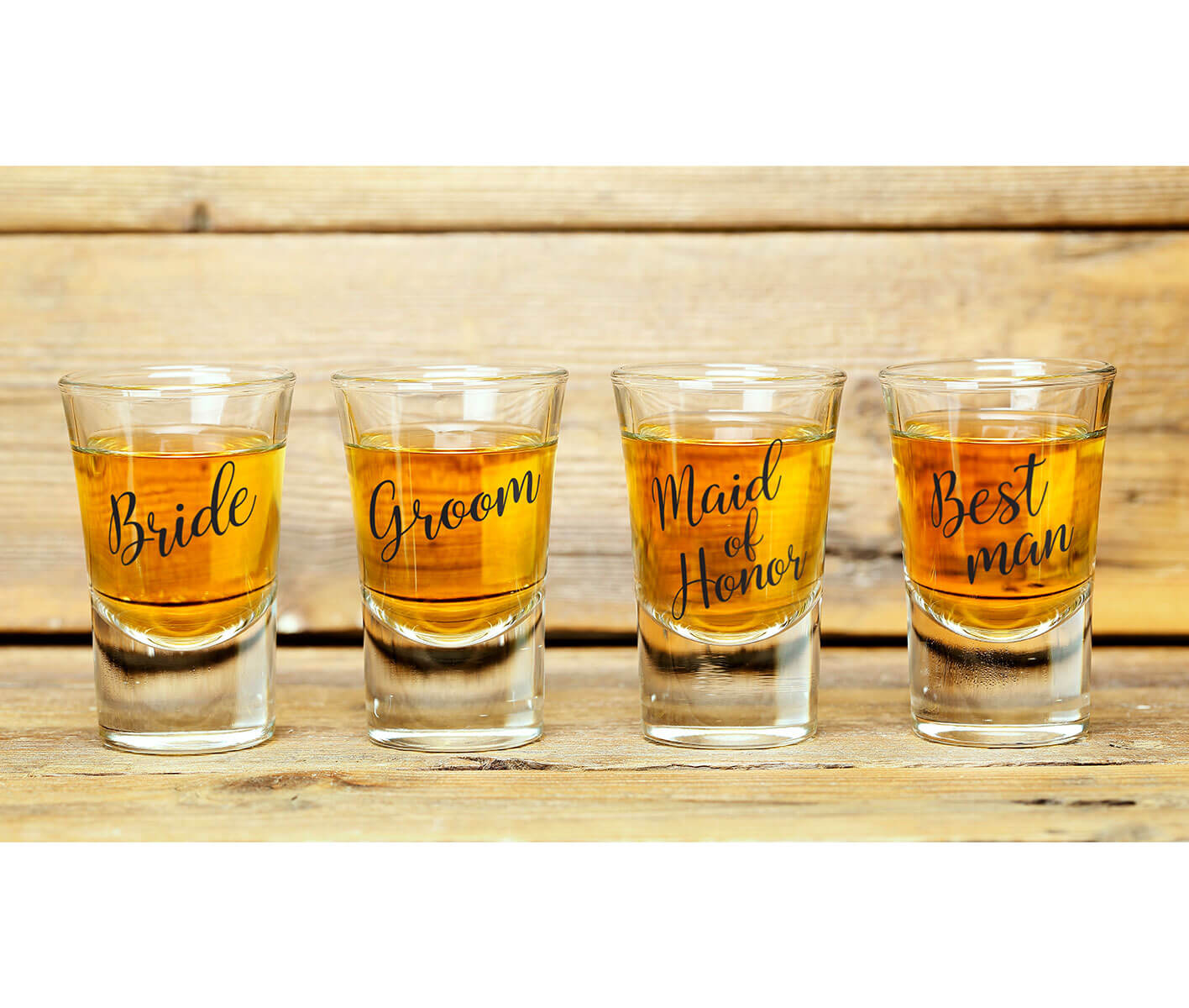 Bride, Groom, Maid of Honor, and Best Man Shot Glass Set