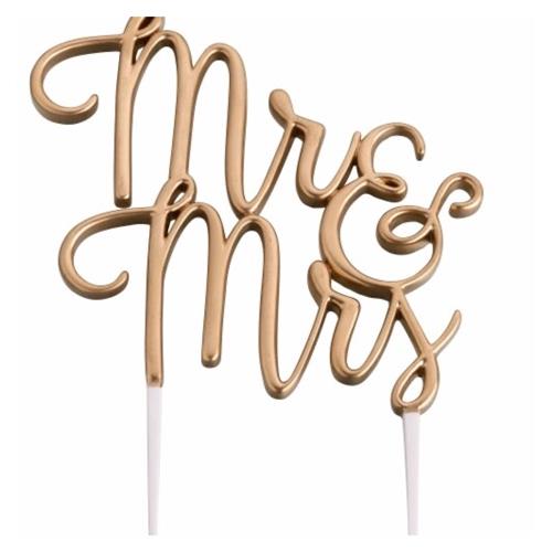 Mr.& Mrs. Wedding Cake Topper - Gold