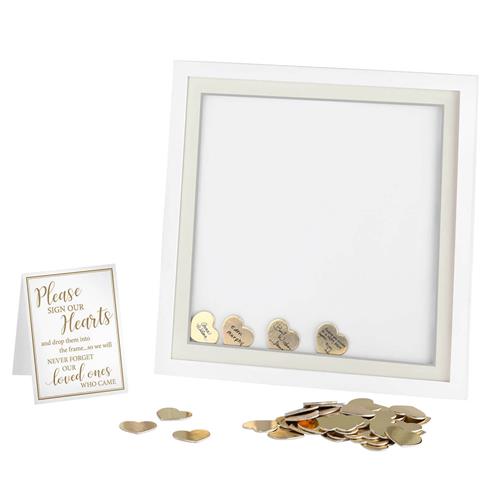 White Guest Book Alternative Signing Frame with 48 Gold Hearts