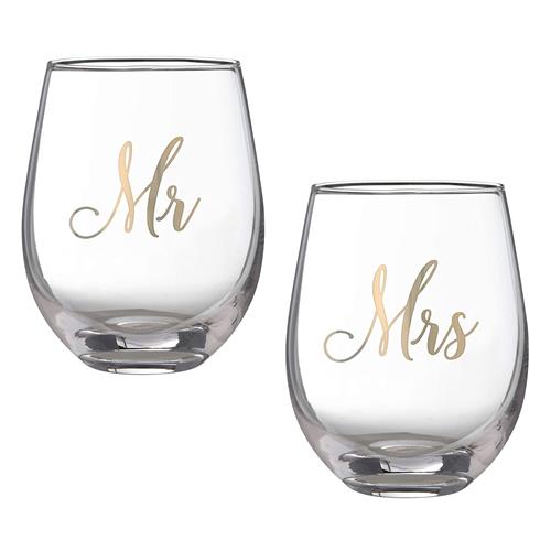 Mr. & Mrs. Stemless Wine Glasses