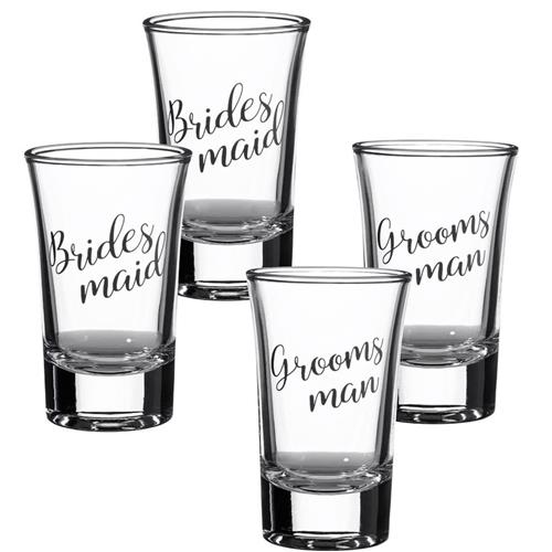 Set of 2 Bridesmaid and 2 Groomsman Shot Glasses