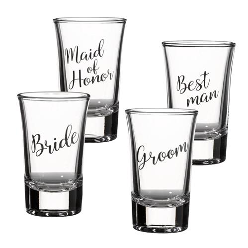 Bride, Groom, Maid of Honor, and Best Man Shot Glass Set